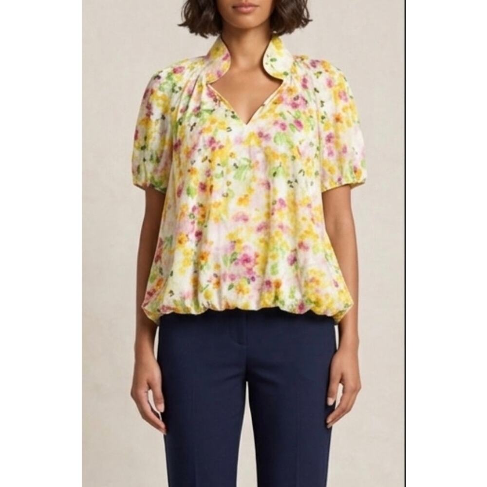 Tish Cox Aubrey Floral Top Womens S Multicolor Print Bubble Hem Relaxed Fit Boho